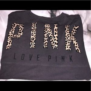 PINK Gray Leopard Varsity Crew